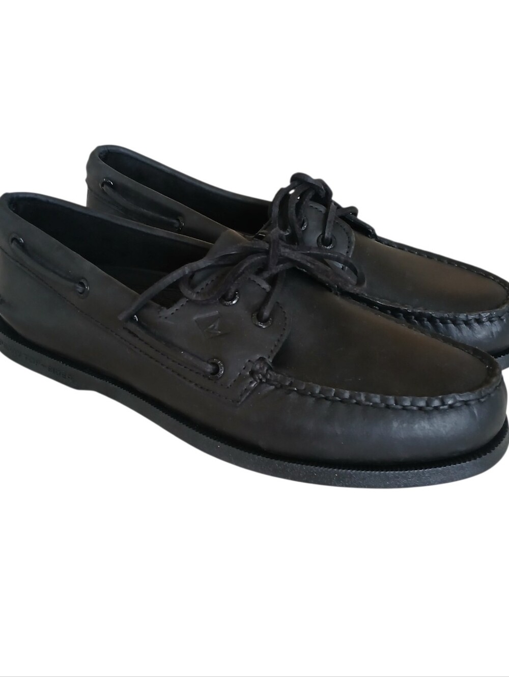 NEW SPERRY Authentic Original 2 Eye Boat Shoes Men's 9 All Black Leather Moc Toe